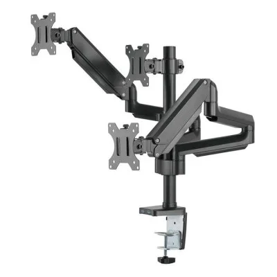 Twisted Minds Premium Triple Monitors Aluminum Pole Mounted Gas Spring Monitor Arm With Usb Ports (Fit Screen Size 17"-27") (Supports Curve Screen)